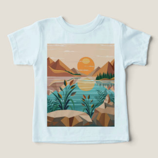 Fredlig Bergssjö Solnedgång Landskap T Shirt