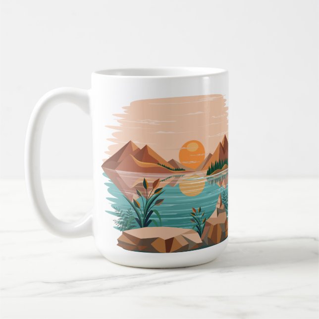 Fredlig Bergssjö Solnedgångslandskap Kaffemugg (Vänster)