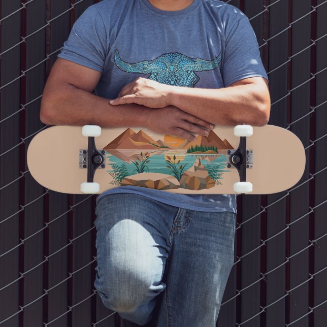 Fredlig Bergssjö Solnedgångslandskap Mini Skateboard Bräda 18,5 Cm (Utomhus 3)