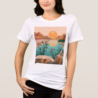 Fredlig Bergssjö Solnedgångslandskap T Shirt