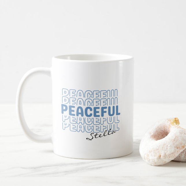 Fredlig Blå Vågig Retro Anpassad Namn Text Kaffe M Kaffemugg (Med munk)