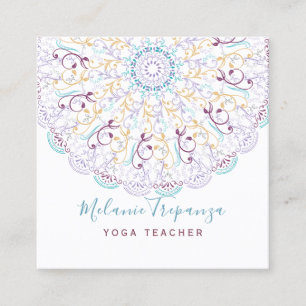 Fredlig blommigt Mandala yoga-medling Fyrkantigt Visitkort