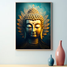 Fredlig buddha Ansikte Guld Art Antique Poster