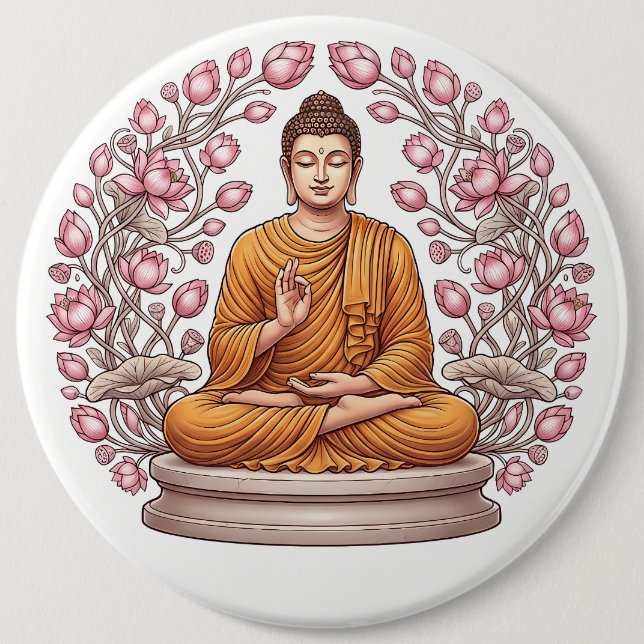 Fredlig Buddha Konstnärlig Pin-back Knapp (Framsida)