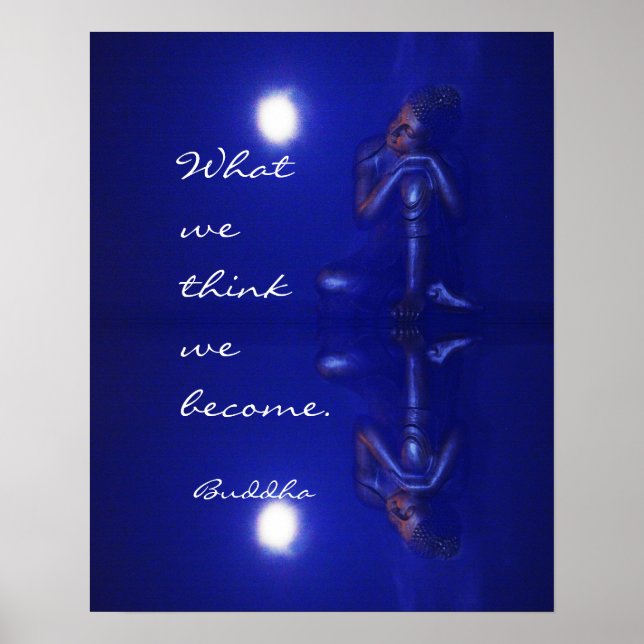 Fredlig buddha sapphire blå reflektion och citat poster (Framsidan)