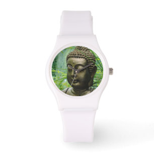 Fredlig Buddha-staty i en Grönt av läder Armbandsur