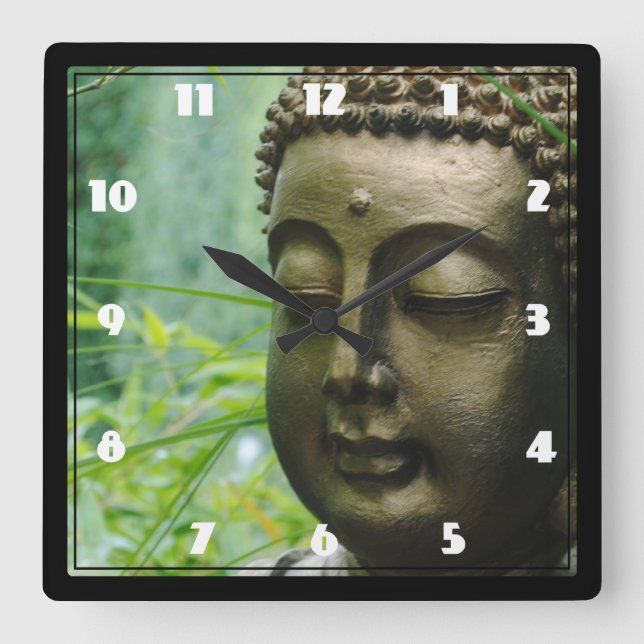 Fredlig Buddha-staty i en Grönt av läder Fyrkantig Klocka (Framsida)