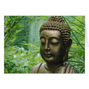Fredlig Buddha-staty i en Grönt av läder Hälsningskort