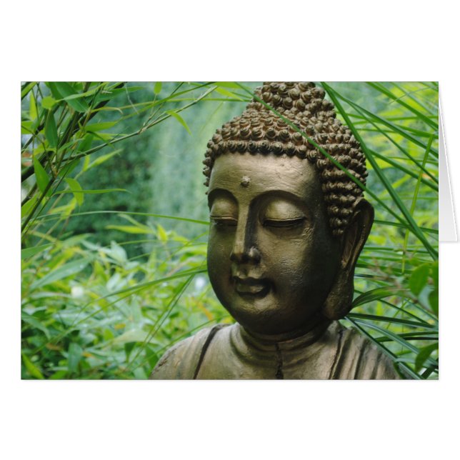 Fredlig Buddha-staty i en Grönt av läder Hälsningskort (Framsidan Horizontal)