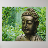 Fredlig Buddha-staty i en Grönt av läder