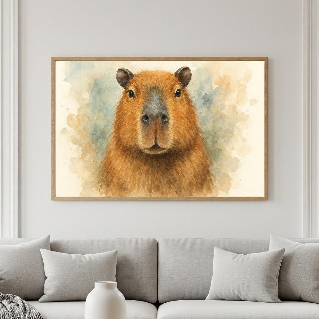 Fredlig Capybara Watercolor Porträtt Poster (Skapare uppladdad)