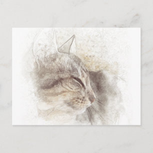 Fredlig Cat Digital Pencil Teckning Art Vykort