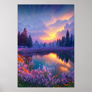Fredlig damm i Violet Flora Poster