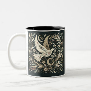Fredlig Dove Art Mugg, Blommigt Bird Design, kaffe Två-Tonad Mugg
