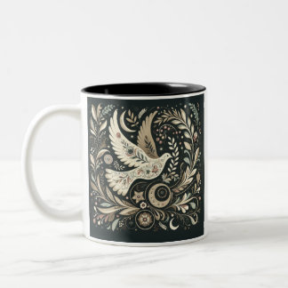 Fredlig Dove Art Mugg, Blommigt Bird Design, kaffe Två-Tonad Mugg