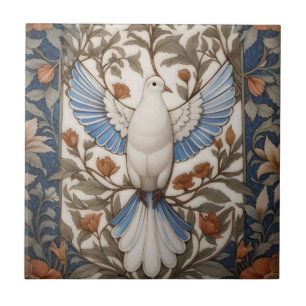 Fredlig Dove William Morris Inspired Blommigt Kakelplatta