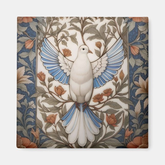 Fredlig Dove William Morris Inspired Blommigt Magnet (Framsidan)