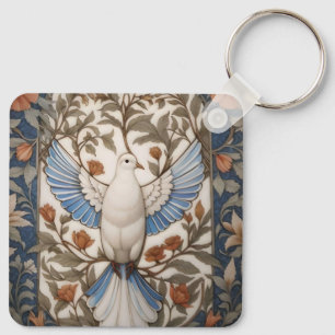 Fredlig Dove William Morris Inspired Blommigt Nyckelring