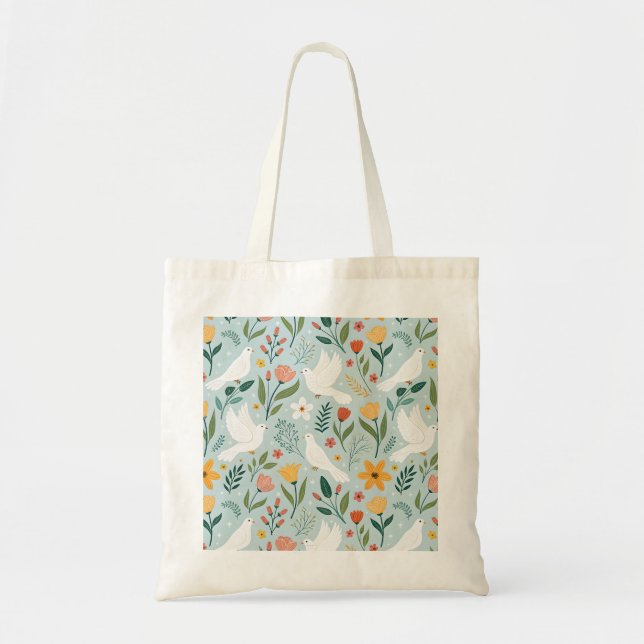 Fredlig duva & Vildblomma Botanisk mönster Tygkasse (Framsidan)