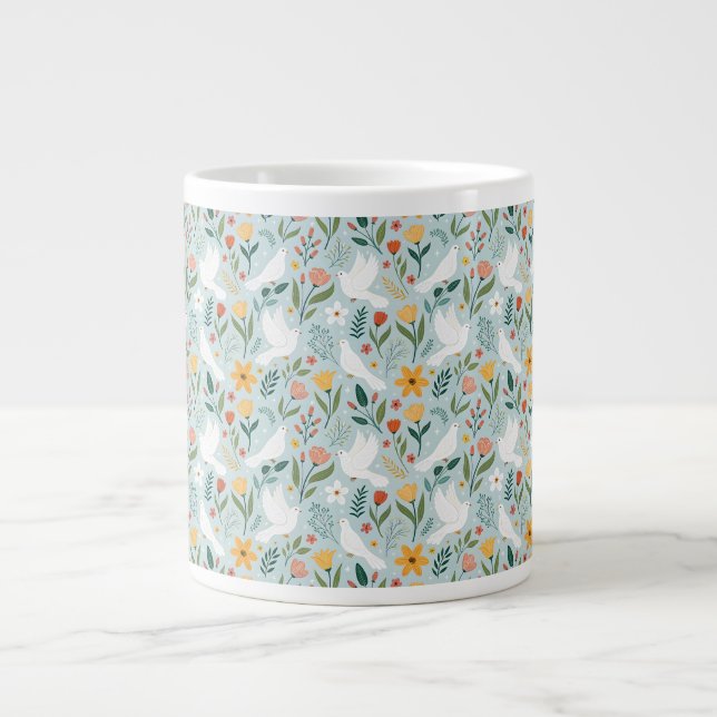 Fredlig duva & vildblomma Botanisk Sömlös Mönster Jumbo Mugg (Framsidan)
