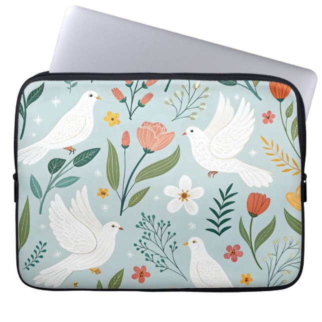 Fredlig duva & vildblomma Botanisk Sömlös Mönster Laptop Fodral (Framsidan)