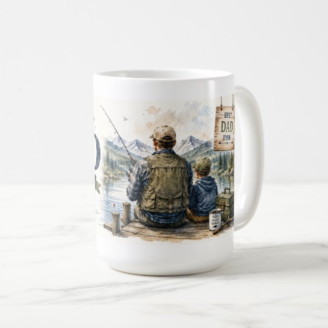 Fredlig Fader-Barn Fiske Konst Kaffemugg (Framsida höger)