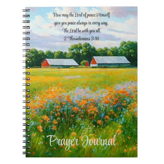 Fredlig Farm Scene Flowers Faith Bible Verse Anteckningsbok (Framsidan)