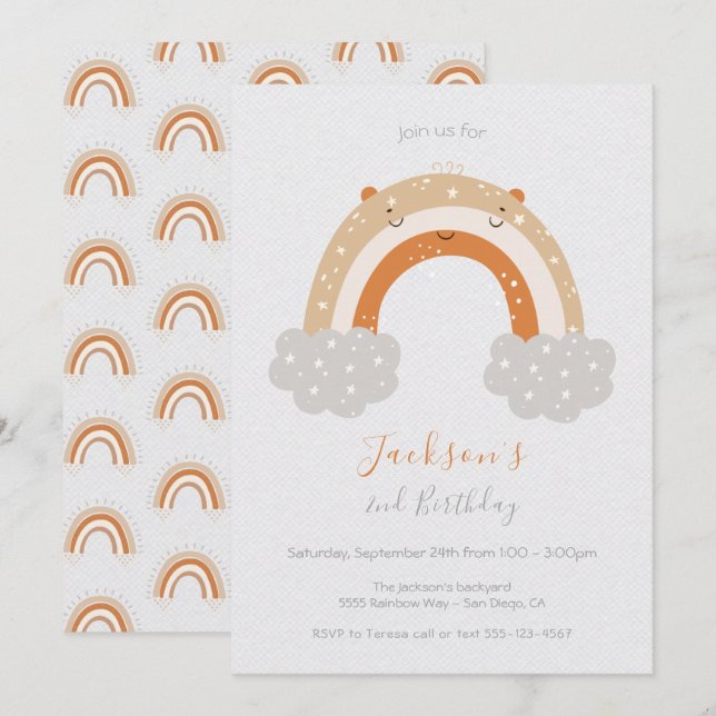 Fredlig Födelsedagsfest för regnbåge för Neutralt Inbjudningar (Fram/baksida)