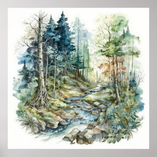 Fredlig Forest Stream Watercolor Poster