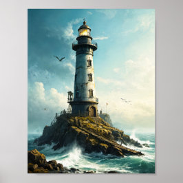 Fredlig fyr med mås i norra havet poster