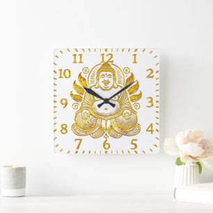 Fredlig Golden Buddha Fyrkantig Klocka