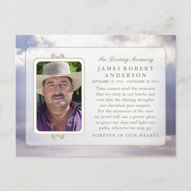 Fredlig Himmel i minnessympati för Tack PostCard Vykort (Framsida)