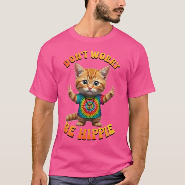 Fredlig Hippie Glad Boho kattunge katt  T Shirt (Framsida)