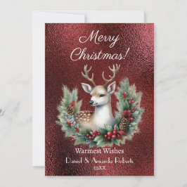 Fredlig hjort med krans, falsk röd textur julkort