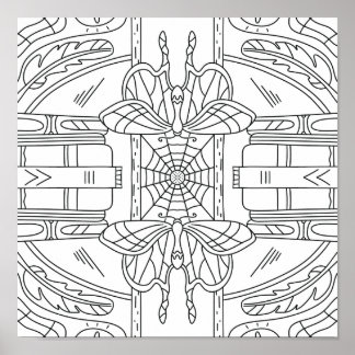 Fredlig höst: Moth in Bibliotek Coloring Poster