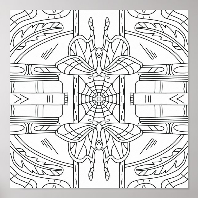 Fredlig höst: Moth in Bibliotek Coloring Poster (Framsidan)