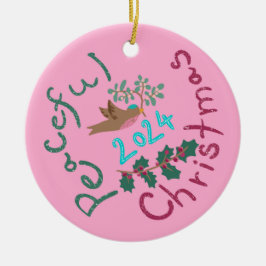 Fredlig jul 2024, mistletofågel julgransprydnad keramik