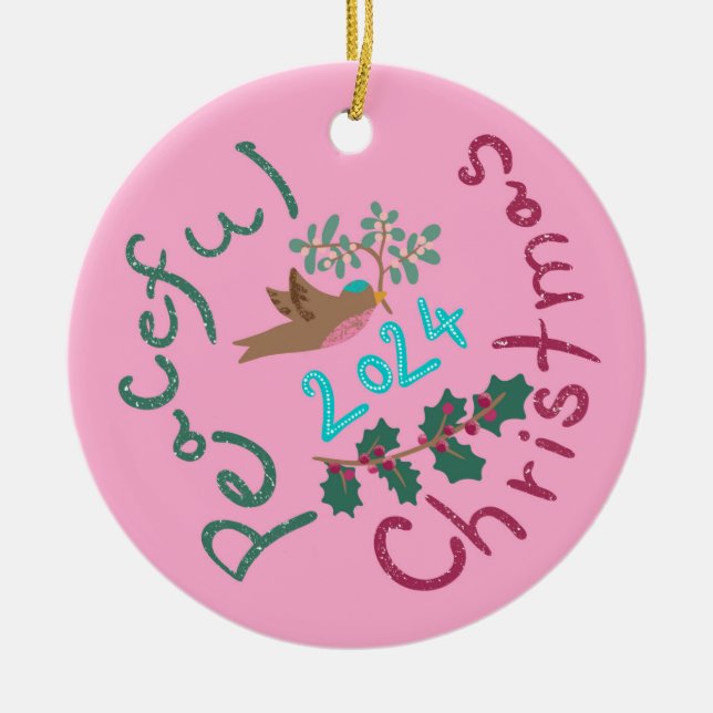 Fredlig jul 2024, mistletofågel julgransprydnad keramik (Framsidan)