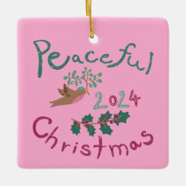 Fredlig jul 2024, mistletofågel julgransprydnad keramik