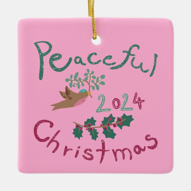 Fredlig jul 2024, mistletofågel julgransprydnad keramik (Framsida)