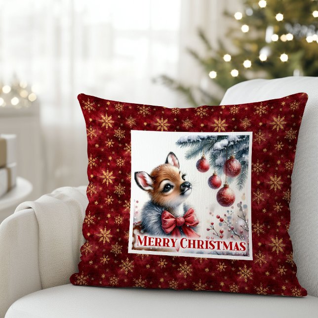 Fredlig julkudde med hjort för barn  kudde (Peaceful Fawn Christmas Pillow Gift for Kids Cozy Room)