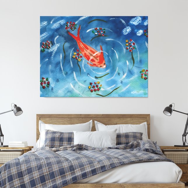 Fredlig Koi Fisk Akvarellsträckt Canvas (Insitu (sovrum))