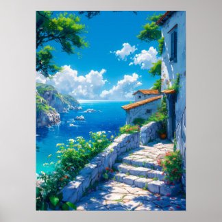 Fredlig kustby i sommar poster