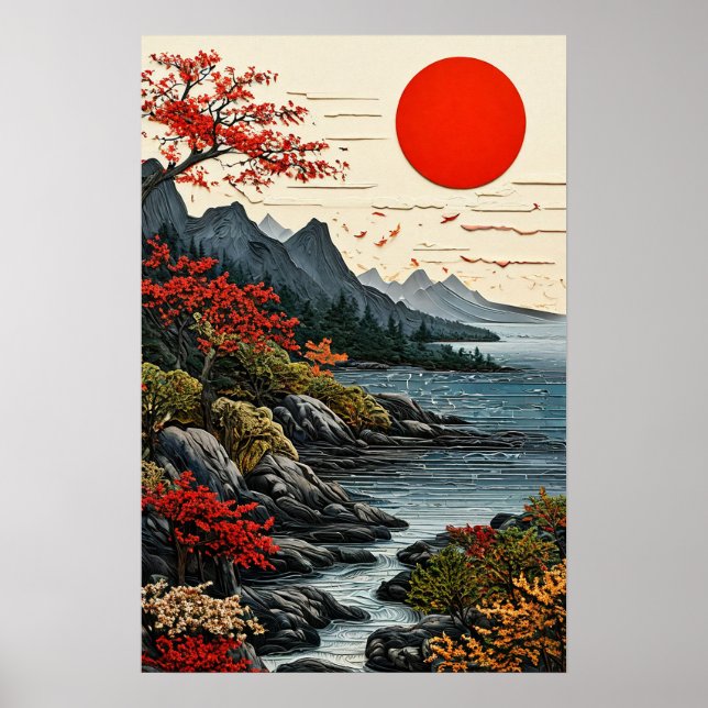 Fredlig landskapsdekoration Berg och skog Poster (Framsidan)