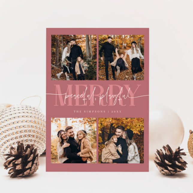 Fredlig, lekfull, god Rosa jul - multifoto Julkort (Skapare uppladdad)