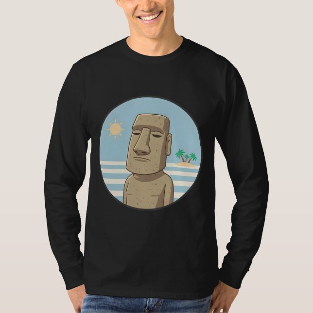 Fredlig Moai vid solnedgång T Shirt (Framsida)