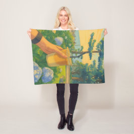 Fredlig morgon med kaffe i blooming Gard Fleecefilt