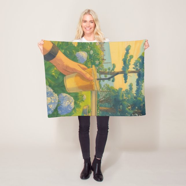 Fredlig morgon med kaffe i blooming Gard Fleecefilt (På plats)