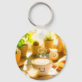 Fredlig och hjärtlig Cappuccino-morgon Nyckelring
