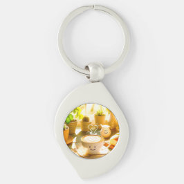 Fredlig och hjärtlig Cappuccino-morgon Swirl Silverfärgad Nyckelring